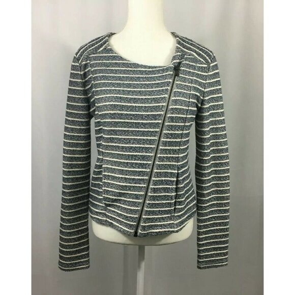 Lou & Grey Striped Blue‎ White Career Sweater W Asymmetrical Zipper Size Small - Picture 1 of 11